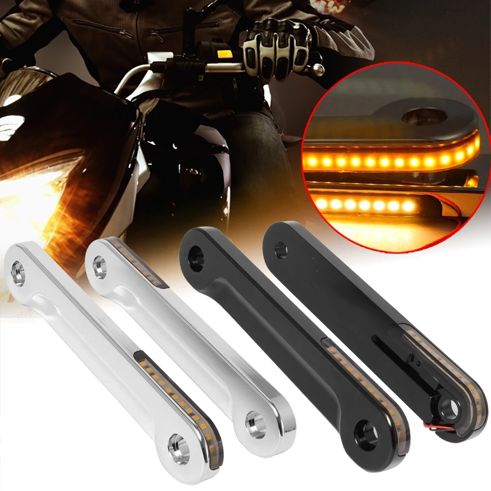 สําหรับHarley Touring Electra Street Glide Road King 1998-2022 รถจักรยานยนต์อลูมิเนียมด้านหน้าLED Flushส้อมเลี้ยวไฟสัญญาณวงเล็บ