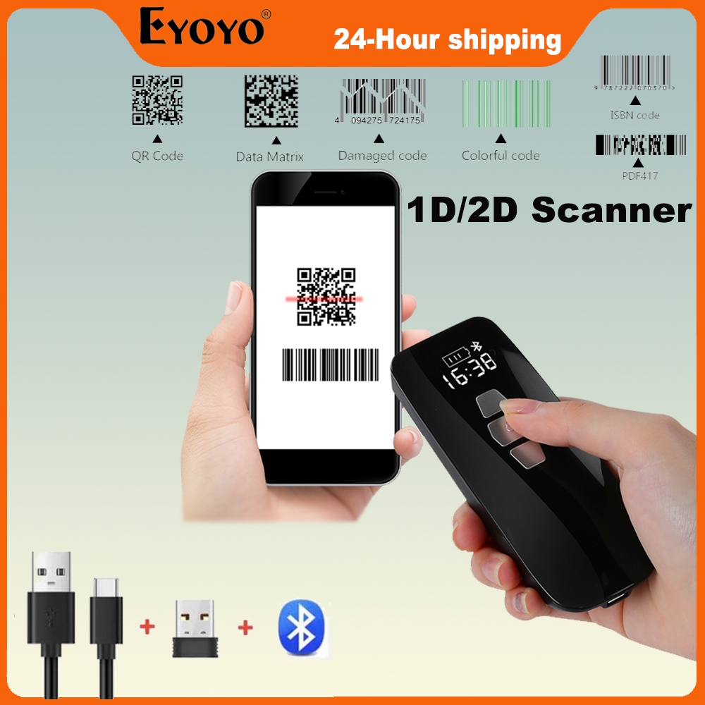 [Local stock]เครื่องสแกนบาร์โค้ด 2D บลูทูธไร้สาย Evnvn 3-in-1 หน้าจอ Lcd รองรับ Usb รองรับโค้ด 1D QR Code Reader
