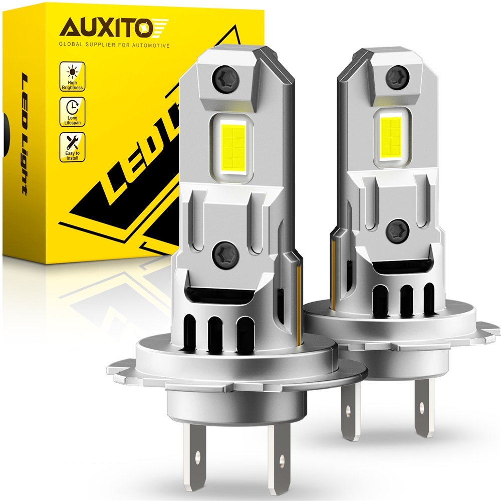 Auxito หลอดไฟหน้ารถยนต์ LED H7 18000Lm สว่างมาก 7035 SMD ไร้สาย ขนาดเล็ก พร้อมพัดลม 6500K สีขาว 2 ชิ้น