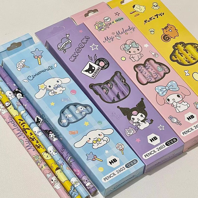 SANRIO ดินสอ HB ลายการ์ตูนซานริโอ้ พร้อมยางลบ เหมาะกับของขวัญ เครื่องเขียน สําหรับเด็กนักเรียน จํานวน 12 ชิ้น ต่อชุด