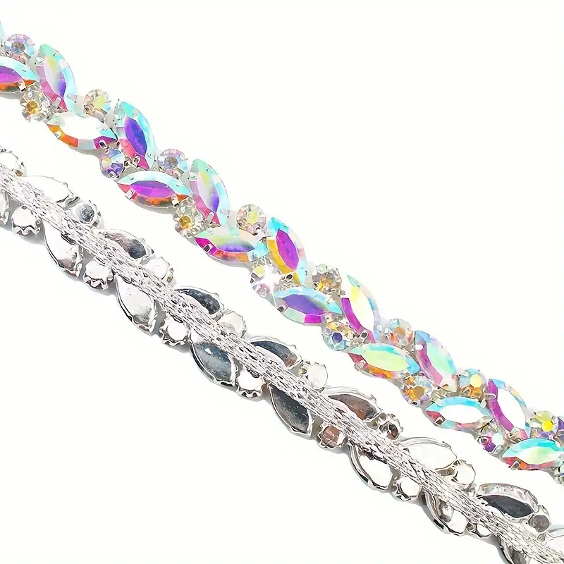 Qiao 0.9 เมตรม ้ าตาแก ้ วคริสตัลโซ ่ Rhinestone Trim ชุบโซ ่ คริสตัลสีเงิน