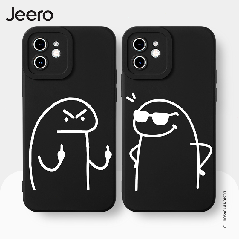 Jeero เคสคู่ เคสไอโฟน คู่รัก กันกระแทกซิลิโคนนุ่มการ์ตูนน่ารักตลก เคสโทรศัพท์ สีดำ Compatible for iPhone 15 14 13 12 11 Pro Max SE 2020 X XR XS 8 7 6 6S Plus พลัส E010