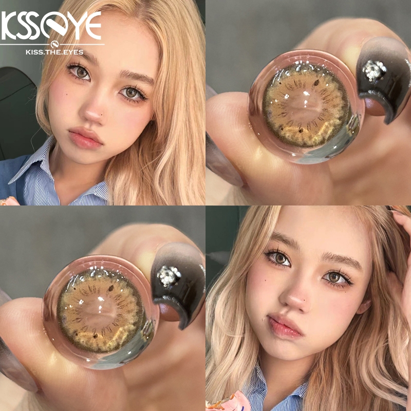 KSSEYE คอนแทคเลนส์เกรด 0.0 ~-8.00 blackspot Series สีน้ำตาล/สีเทา 2pcs เลนส์เส้นผ่านศูนย์กลาง 14.2 มม.เกาหลี Eye รายปีใช้