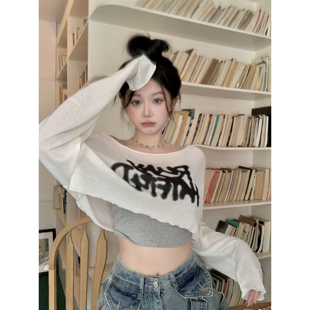 ACSENSE STUDIO.TH เสื้อครอป เสื้อแขนยาว วินเทจ นุ่มนวล ล้ำสมัย น่ารัก A99J7MX 51Z231219