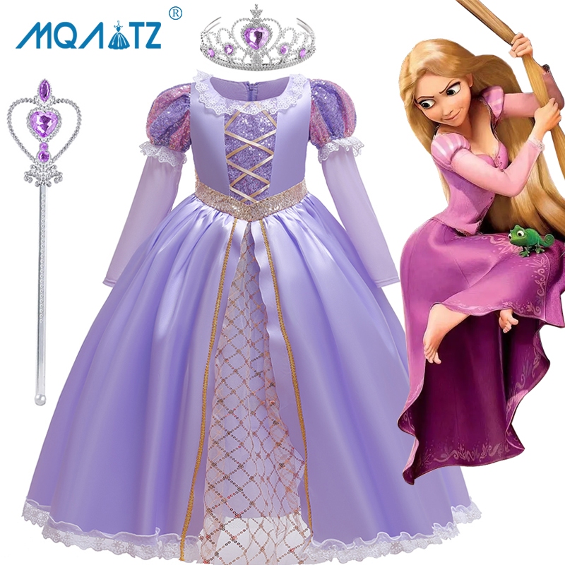 Mqatz ชุดคอสเพลย์ ชุดเดรสเจ้าหญิง แขนยาว ปักเลื่อม ลายดอกไม้ สําหรับเด็กผู้หญิง SMR036
