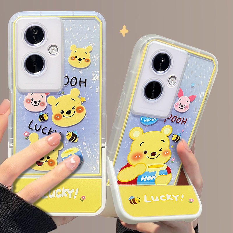 เคส OPPO A79 5G เคส OPPO A57 A77S A76 A96 เคสใส กันกระแทก เคสการ์ตูนหมีพูห์น่ารัก ป้องกันกล้อง เคสโทรศัพท์ใส พร้อมขาตั้งโทรศัพท์