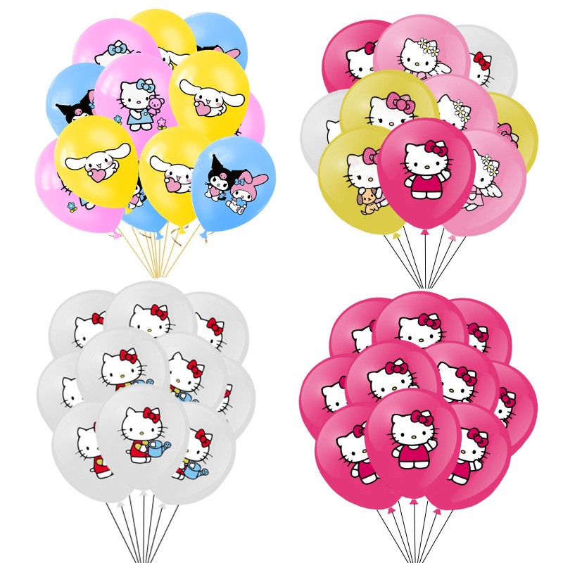 ชุดลูกโป่ง ลาย Hello Cat Kuromii Globlos สีชมพู 12 นิ้ว สําหรับตกแต่งปาร์ตี้วันเกิด งานแต่งงาน 10 ชิ้น