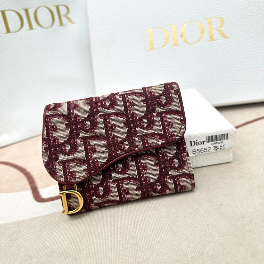 Dior กระเป๋าสตางค์หนังแท้ 100% พับได้ อเนกประสงค์
