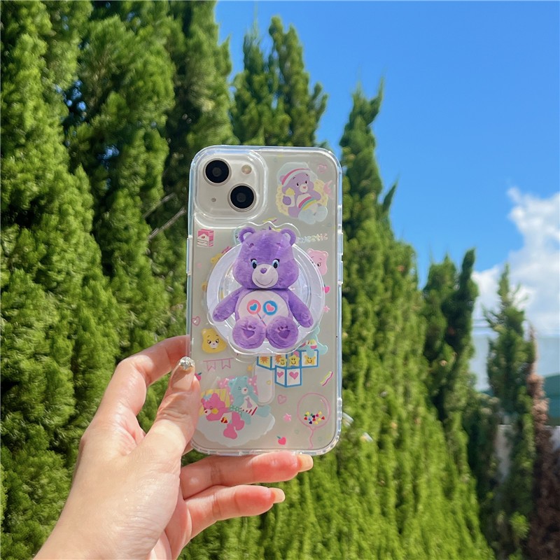 Iphone 15 PRO MAX 14 PRO MAX ลายหมีสายรุ้ง วัสดุอะคริลิคใส เคสโทรศัพท์แม่เหล็ก + ที่วางแม่เหล็ก