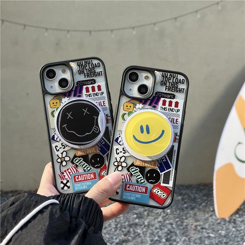 IPhone 17 16 15 Pro max 14 PRO MAX ลายป้ายยิ้ม เคสโทรศัพท์วัสดุอะคริลิค + ที่ยึดแม่เหล็ก