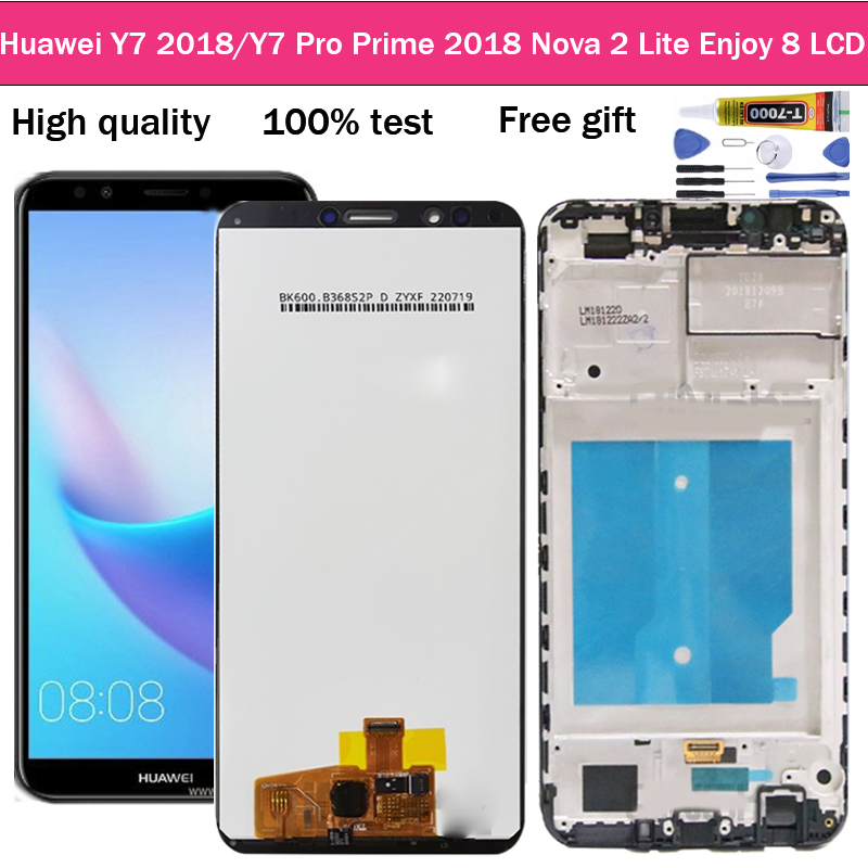 อะไหล่หน้าจอสัมผัส LCD พร้อมกรอบ สําหรับ HUAWEI Y7 Pro Prime 2018 Nova 2 Lite Enjoy 8 HONOR 7C