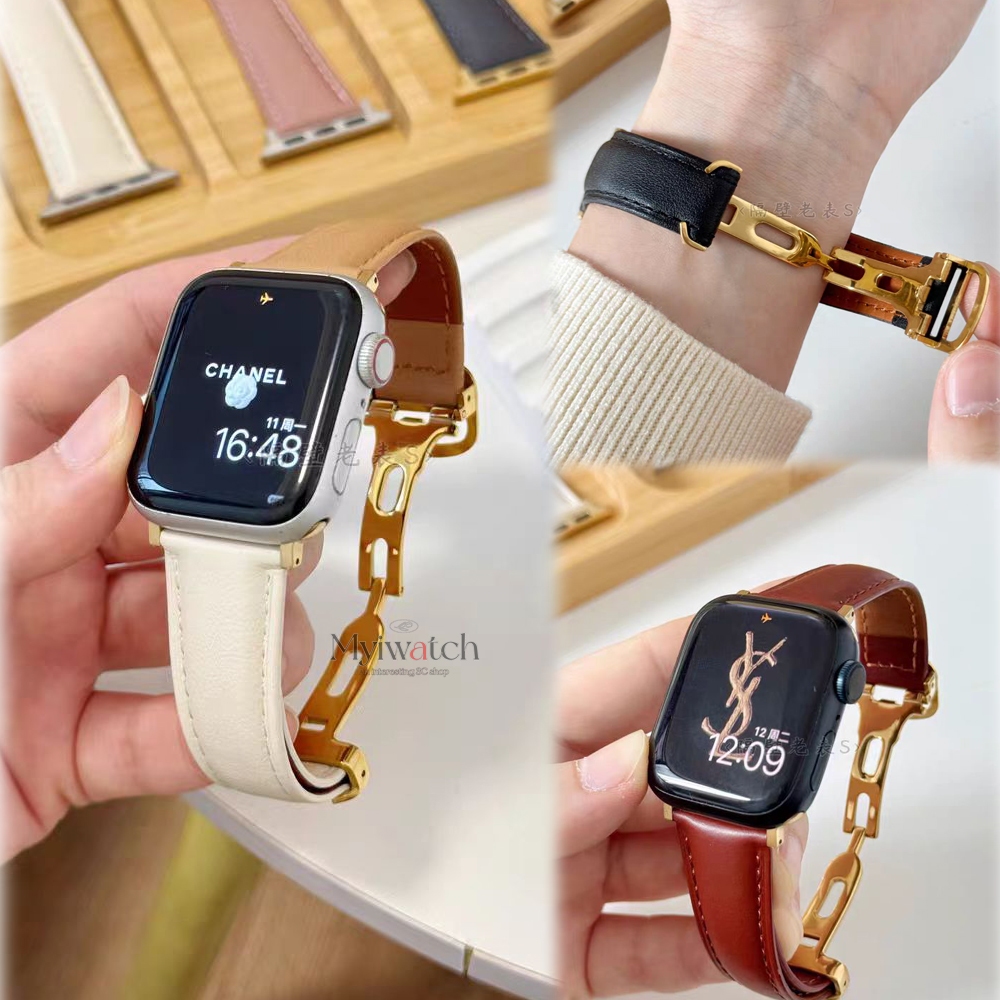 【 16 สี 】 สายหนังแท ้ คุณภาพสูงสําหรับ iwatch 9 S8 7 6 5 SE 4 3 2 1 โลหะผีเสื ้ อหัวเข ็ มขัดออกแบบสายรัดข ้ อมือสุภาพสตรีสําหรับ iwatch 41 มม.45 มม.44 มม.40 มม.38 มม.42 มม.49 มม .