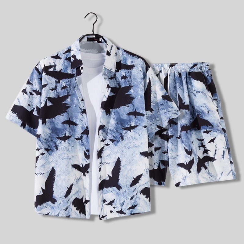 เสื้อเชิ้ตแขนสั้น และกางเกงฮาวาย ทรงหลวม พิมพ์ลายดอกไม้ เหมาะกับเดินชายหาด สไตล์ฮาวาย สําหรับผู้ชาย รุ่น 2129