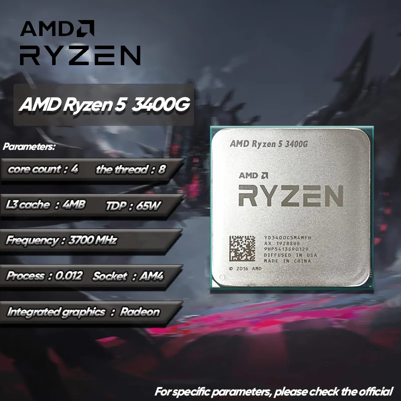 AMD Ryzen 5 3400G R5 3400G 3.7 GHz ใช้ Quad-Core แปดด้าย 65W CPU โปรเซสเซอร์ YD3400C5M4MFH ซ็อกเก็ต 