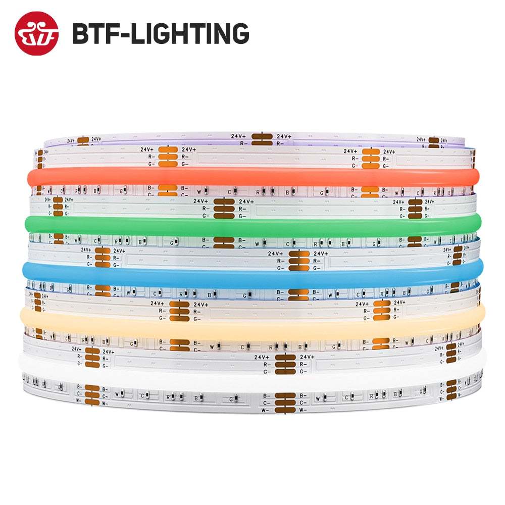 BTF-LIGHTING RGBCCT 960LEDs/m COB แถบไฟ LED 6Pins 12mm DC24V RA90 หรี่แสงได้ สําหรับไฟบ้านในร่ม