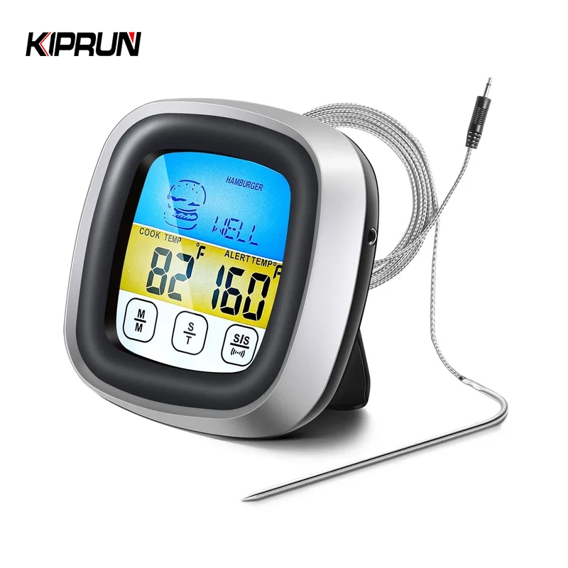 Kiprun เทอร์โมมิเตอร์ดิจิทัล เครื่องวัดอุณหภูมิเตาอบ สเตนเลส เทอร์โมมิเตอร์ เซนเซอร์วัดอุณหภูมิเนื้อสัตว์ เครื่องมือทําอาหาร บาร์บีคิว