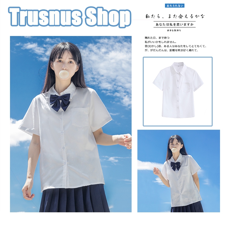 [Trusnus] เสื้อเชิ้ตแขนสั้น สีขาว เข้ากับทุกการแต่งกาย สําหรับผู้หญิง