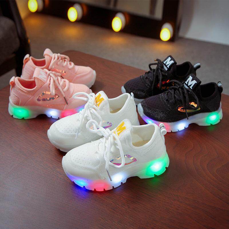 รองเท้าผ้าใบลําลอง มีไฟ Led พื้นนิ่ม เรืองแสง แฟชั่นฤดูใบไม้ร่วง สไตล์เกาหลี สําหรับเด็กผู้ชาย และเด็กผู้หญิง 2023