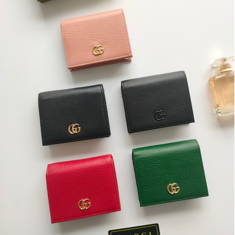 【 Box 】 Gucci กระเป๋าสตางค์ หนังแท้ 100% สําหรับผู้หญิง 456126 กระเป๋าสตางค์ ใบสั้น อเนกประสงค์ ขนาด 11-9-3 ซม.