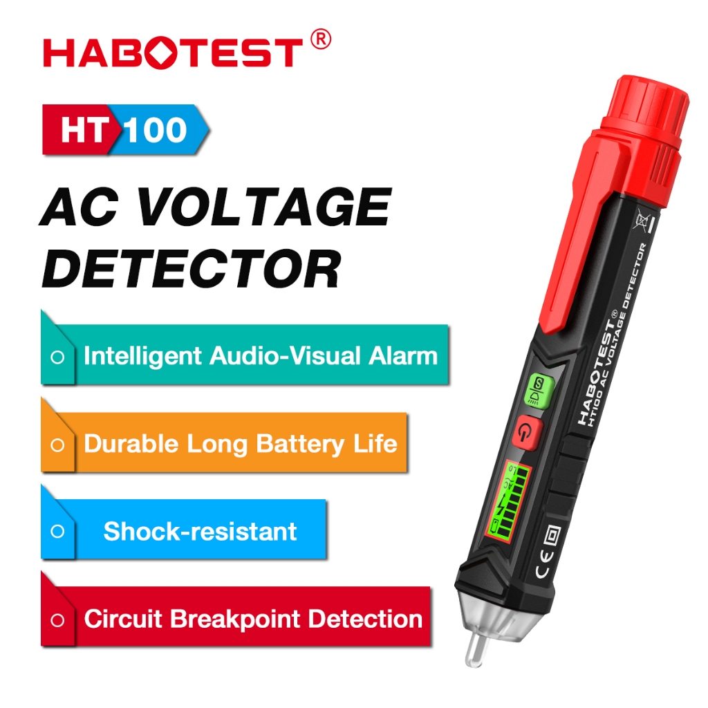【จัดส่งจากกรุงเทพ】HABOTEST HT100 ปากกาทดสอบแรงดันไฟฟ้า AC 12V-1000V/48V-1000V ทดสอบแรงดันไฟฟ้า เครื่องทดสอบแรงดันไฟฟ้า ดิจิตอล LCD ที่ไม่ใช่ เครื่องตรวจจับ การติดต่อมีการแจ้งเตือ นด้วยเสียงและไฟ