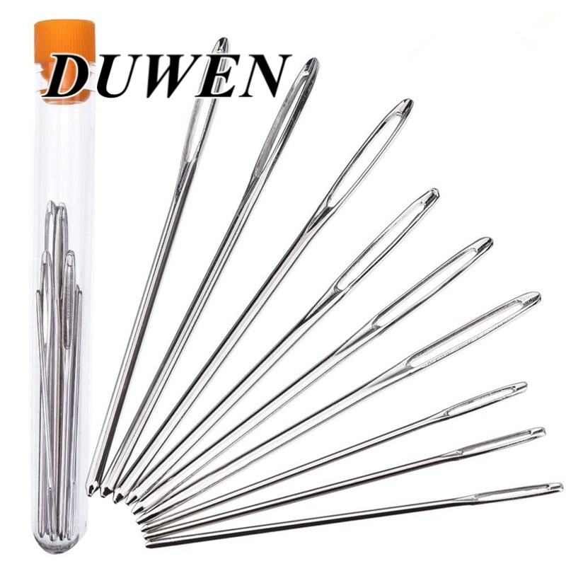DUWEN 9pcs DIY หัตถกรรมเครื่องมือขนาดใหญ่เข็มสแตนเลสเย็บปักถักร้อยข้ามตะเข็บถักเส้นด้ายเย็บมือโครเชต์ Hook Set Kit