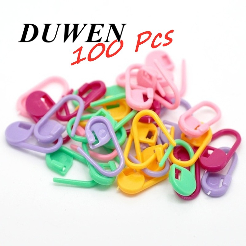 DUWEN เข็มกลัดพลาสติก เข็มกลัดนับหลัก 100 ชิ้น คละสี