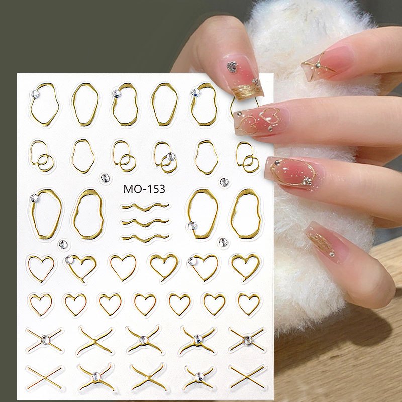 Ur SUGAR สติกเกอร์ติดเล็บ 3D สีเงิน ทอง เรขาคณิต สี่เหลี่ยม ไม่สม่ําเสมอ รูปลอก ออกแบบเล็บ