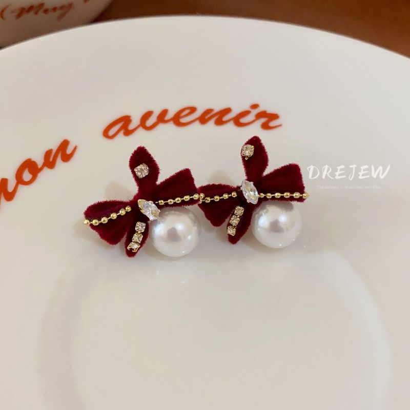 DREJEW  ใหม่ ต่างหูเข็มเงิน 925 ประดับโบว์ ไข่มุก เหมาะกับฤดูใบไม้ร่วง และฤดูหนาว แฟชั่น สําหรับผู้หญิง