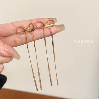 DREJEW ใหม่ ต่างหูเข็มเงิน 925 ประดับโบว์ยาว ใช้แล้วไม่แพ้ เรียบง่าย