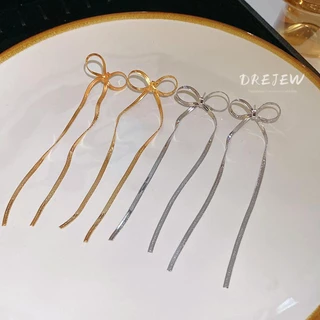 DREJEW ใหม่ ต่างหูเข็มเงิน 925 ประดับโบว์ยาว ใช้แล้วไม่แพ้ เรียบง่าย