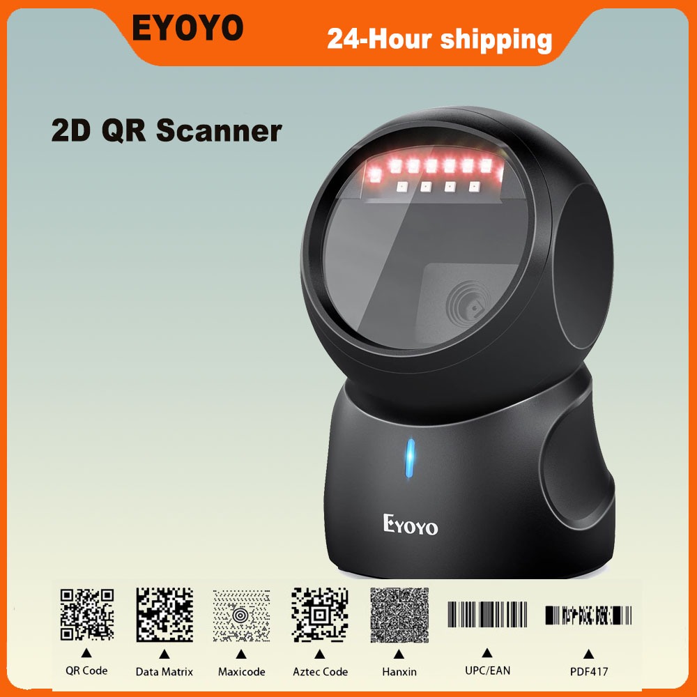 Eyoyo เครื่องสแกนบาร์โค้ด 2D QR พร้อมเซนเซอร์อัตโนมัติ อ่านบาร์โค้ด แฮนด์ฟรี QR สําหรับ POS PC