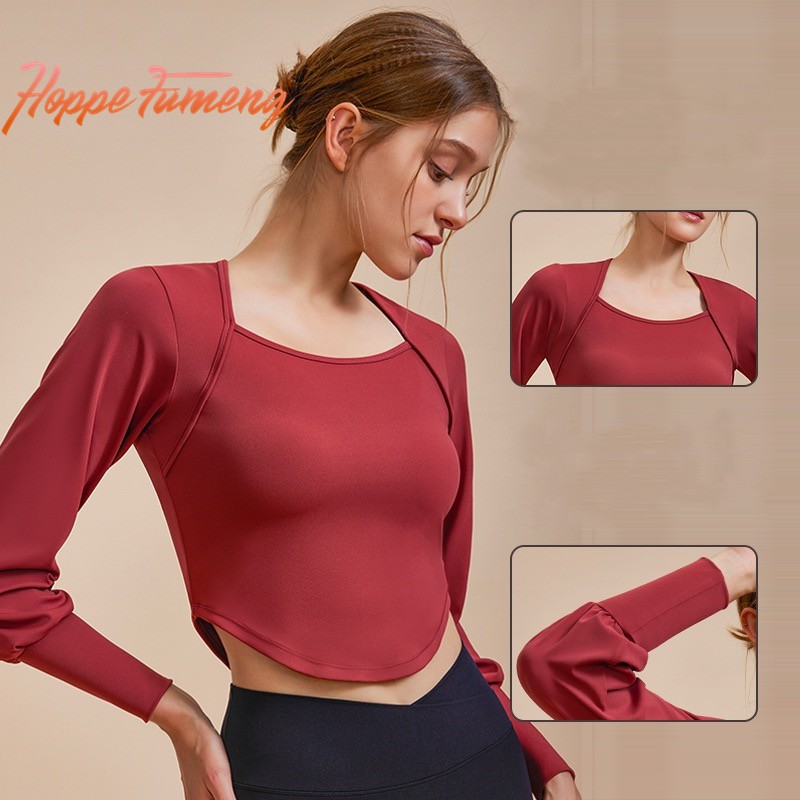 Hoppe Fumeng เสื้อกีฬา แขนยาว สไตล์ฝรั่งเศสวินเทจ กระชับสัดส่วน แฟชั่น