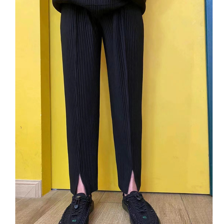 เพิ่มสไตล์ Issey Miyake จีบ JF163 Premium Pleated Suit สีทึบอินเทรนด์สูทแยกกางเกงตรงผู้ชาย