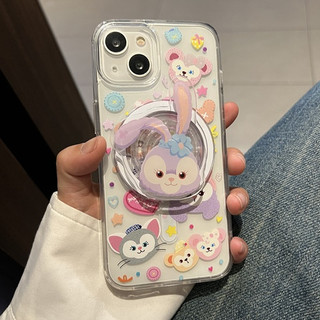 Aiperke เคสโทรศัพท์มือถือ อะคริลิคแข็ง นิ่ม ลายการ์ตูน Lingna Bell Star Delu พร้อมขาตั้งแม่เหล็ก สําหรับ iPhone 15 Pro Max 13 Pro 12 Pro 11 14 Pro Max