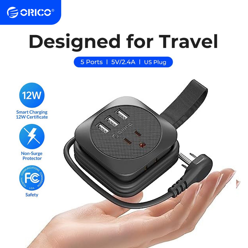 Orico Travel Power Strip พร้อมพอร์ต USB, Cruise Ship Essentials สายไฟขยายขนาดเล็ก 3 USB 2 Outlets 3.7 Ft ห่อรอบ, ขนาดกะทัดรัดและพกพา Mini Accessories Travel Must H