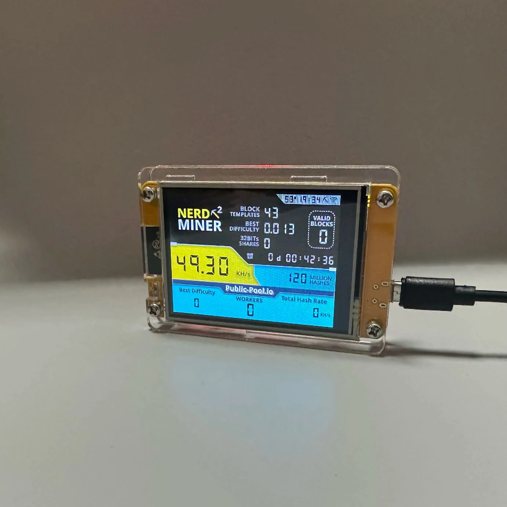 ⭐⭐⭐NerdMiner V2 2.8 นิ้วจอแสดงผล ESP32-2432S028R 49K Hashrate BTC Solo Nerd Lottery miner Crypto Bit