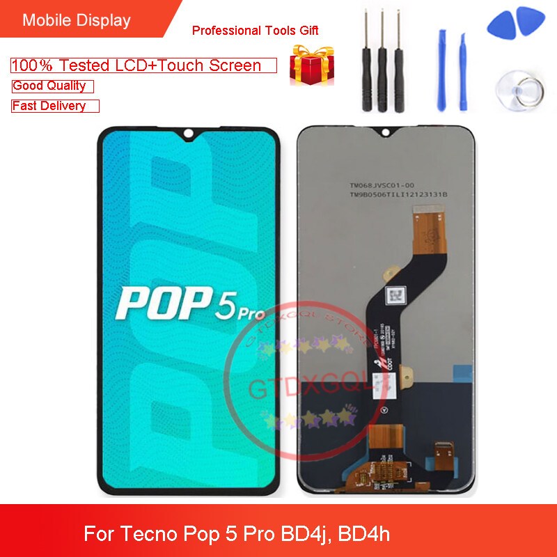 6.52 นิ้วสําหรับ Tecno Pop 5 Pro BD4j BD4h จอแสดงผล LCD Touch Panel Screen Sensor อะไหล่ซ่อม