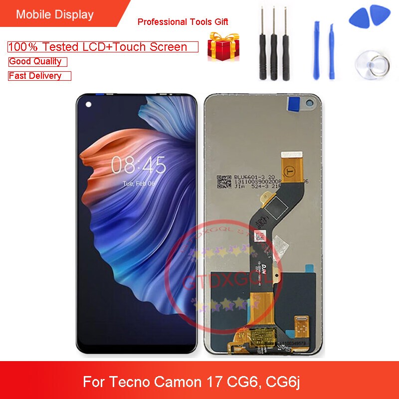 6.6 นิ้วสําหรับ Tecno Camon 17 CG6 CG6j จอแสดงผล LCD Touch Panel Screen Sensor อะไหล่ซ่อม
