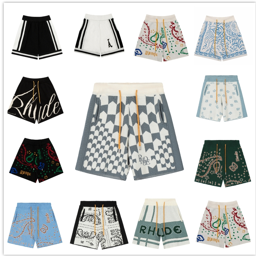 Ruhde Checkerboard ถัก High Street กางเกงขาสั้น Hooked สาน Contrast สี Capris สําหรับผู้ชายและผู้หญิงฤดูใบไม้ร่วง