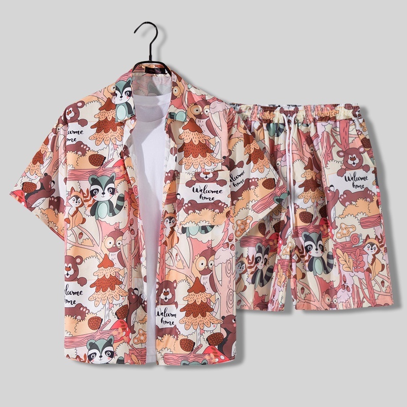ชุดเสื้อเชิ้ตแขนห้าส่วนลําลอง ทรงหลวม ลายดอกไม้ เหมาะกับเดินชายหาด สไตล์ฮาวาย สําหรับผู้ชาย รุ่น 1153
