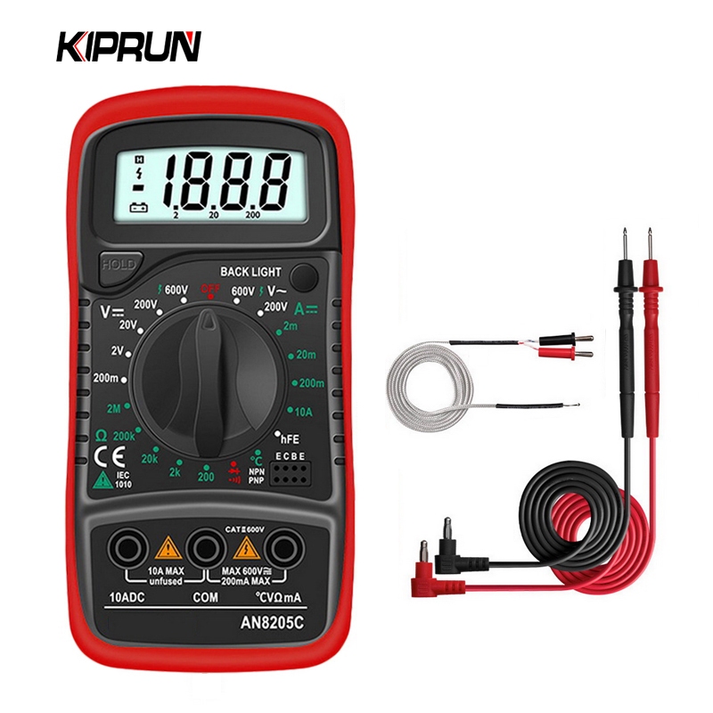 Kiprun มัลติมิเตอร์ดิจิทัล AC/DC แอมมิเตอร์ โวลต์โอห์ม เครื่องทดสอบมัลติมีโทร พร้อมเทอร์โมคัปเปิล LCD ไฟแบ็คไลท์ แบบพกพา
