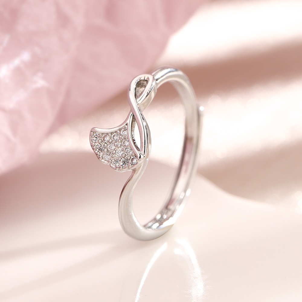 Full Diamond Ginkgo Leaf Ring Simple Diamond-studded Leaf Leaf Open Ring