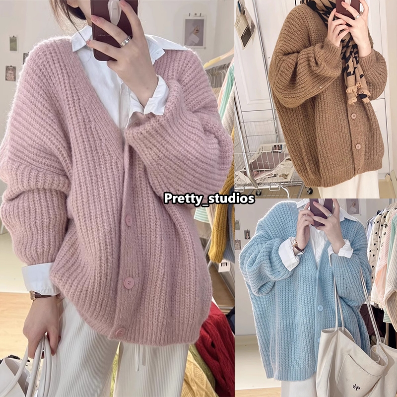 🔥เสื้อคลุมคาร์ดิแกนไหมพรมถัก เสื้อแขนยาว เนื้อผ้าหนานิ่ม ทรงหลวม สไตส์เกาหลี เสื้อผ้าผู้หญิง