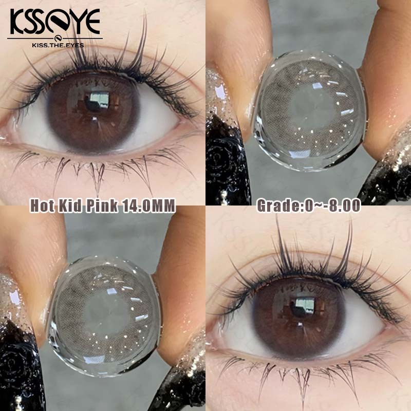 เลนส์ 6 เดือน2pcs คอนแทคเลนส์ธรรมชาติ KSSEYE 14.0 มม.ร้อนเด็กสีชมพูสีน้ําตาล S ขนาดคอนแทคเลนส์ Hydro