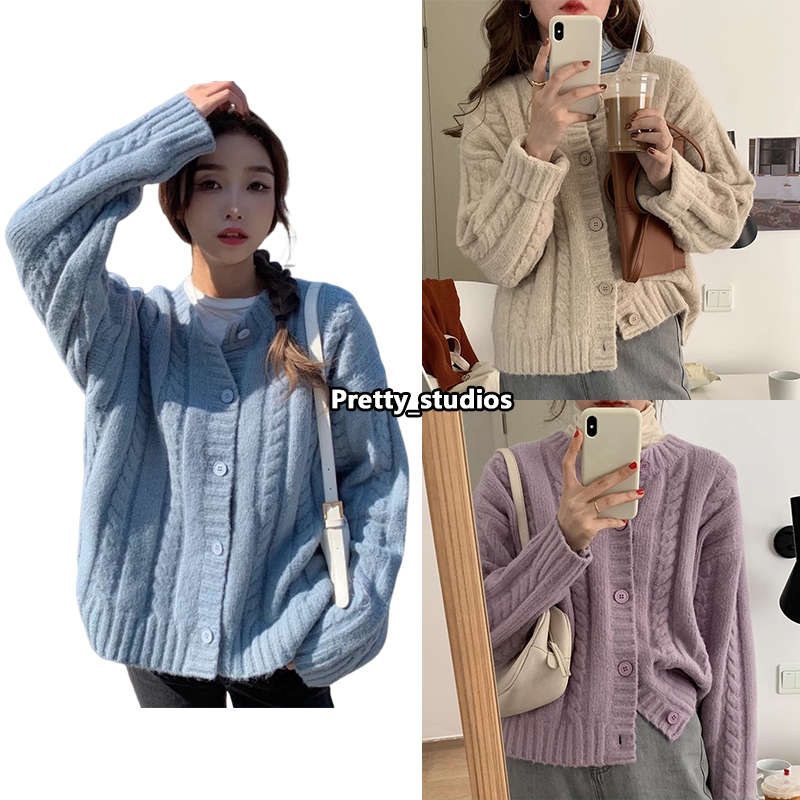 เสื้อกันหนาว กันหนาว ผ้าวูลถัก สไตล์เกาหลี แฟชั่นสําหรับผู้หญิง