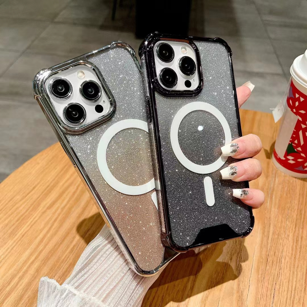 เคสโทรศัพท์ซิลิโคน TPU ชุบไฟฟ้า กันตกสี่มุม ไล่โทนสี สําหรับ iphone 11 12 13 14 15 Pro Max