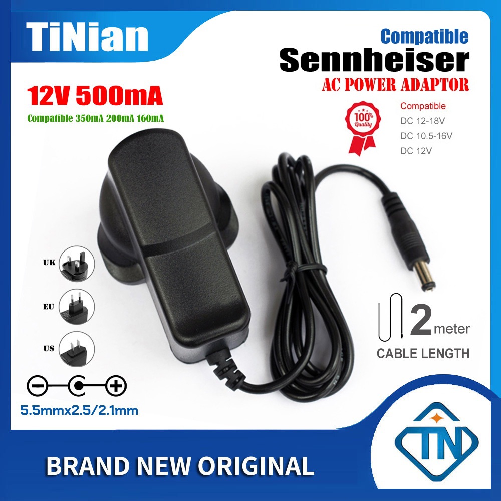 อะแดปเตอร์พาวเวอร์ 12V 500mA AC DC สําหรับตัวรับสัญญาณไมโครโฟนไร้สาย Sennheiser EM100 EW100 EW300 EM