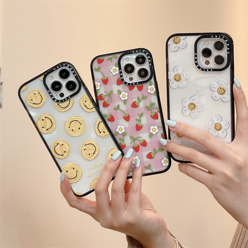 เคสโทรศัพท์มือถือซิลิโคน TPU แบบแข็ง กันกระแทก ลายผีเสื้อ สตรอเบอร์รี่ คุณภาพสูง สําหรับ iPhone 15 12 13 14 Pro Max