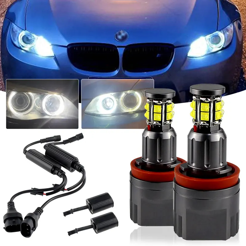 1 ชุด 240W H8 LED Angel Eyes หลอดไฟ DRL Halo แหวน 4800LM สีขาว 6500K สําหรับ BMW E90 E92 E91 E93 X5 