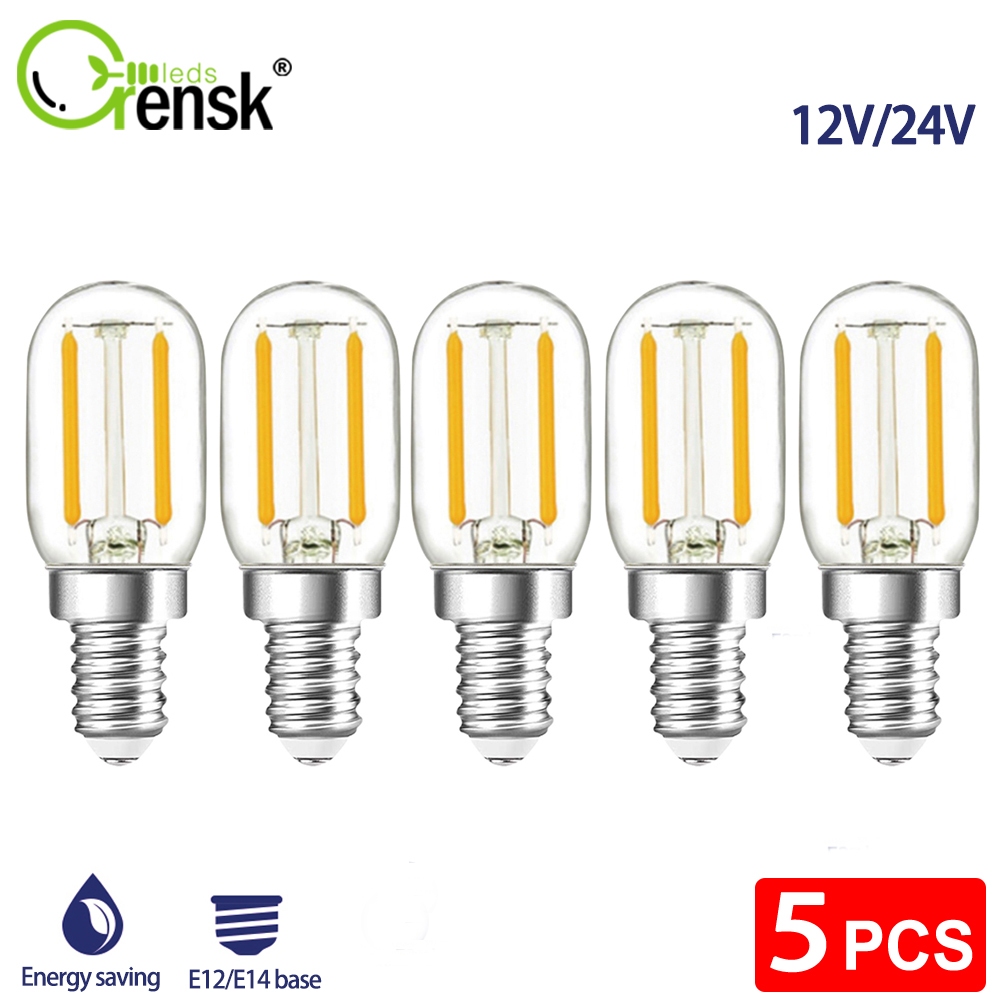 หลอดไฟ LED Edison 12V 24V E12 E14 สไตล์วินเทจ แรงดันต่ํา ประหยัดพลังงาน สีขาวอบอุ่น สําหรับ RVs กลางแจ้ง 5 ชิ้น